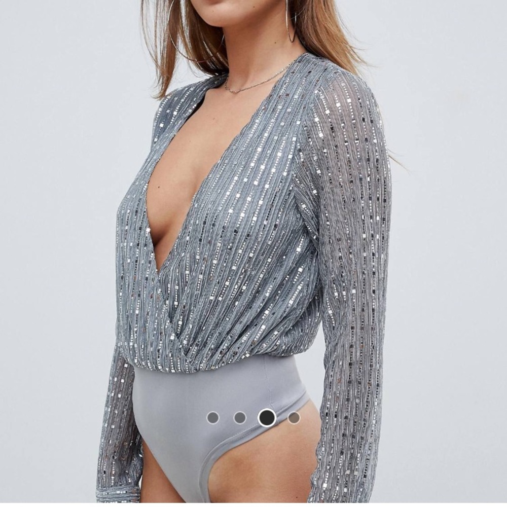 Misguided petite sequin plunge body suit